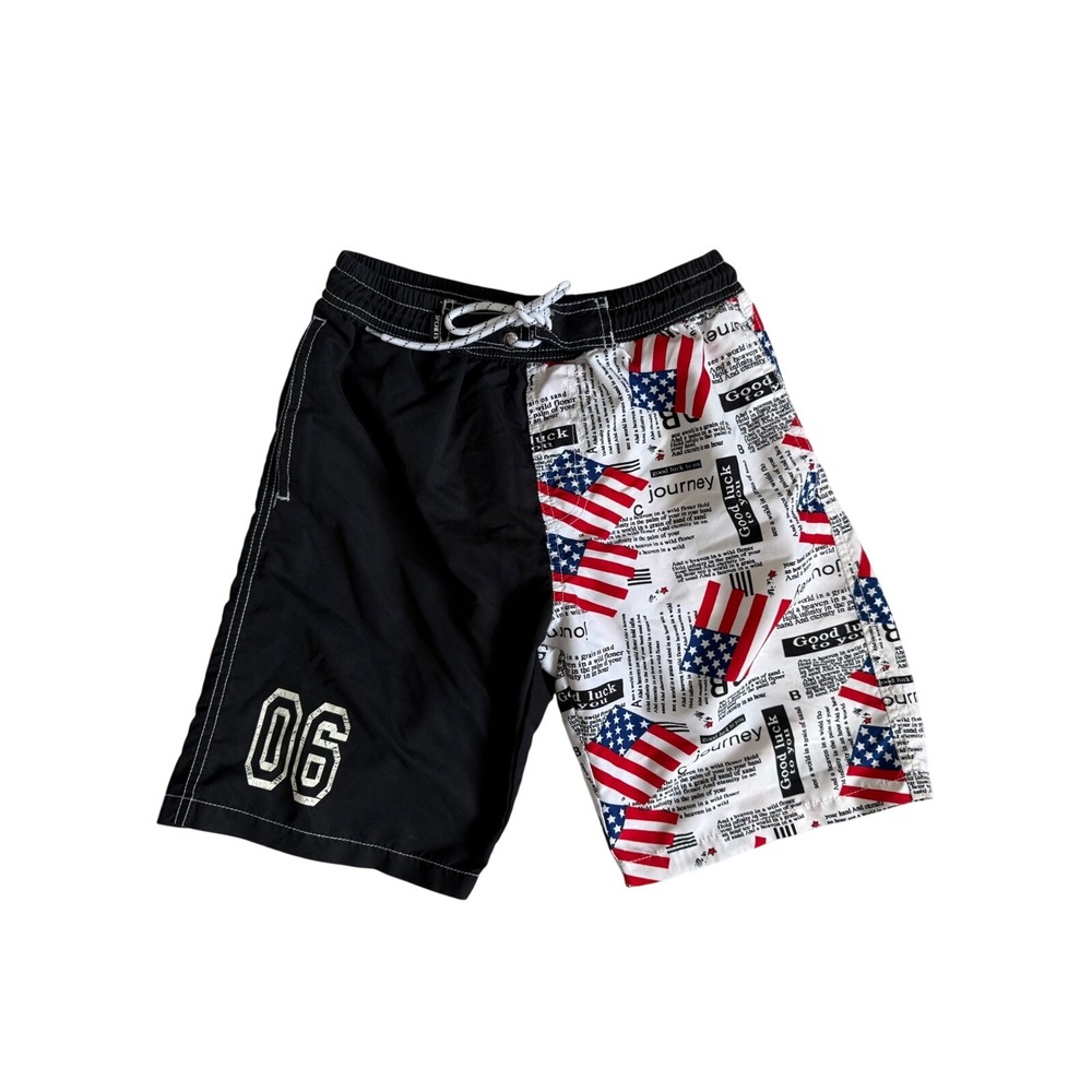 Boys XXL Patriotic American Flag Swim Trunks Board Shorts Red White Blue